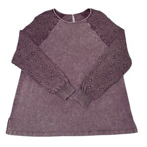 Leo & Nicole purple long sleeve tee faded look nubs on sleeves 100% cotton large